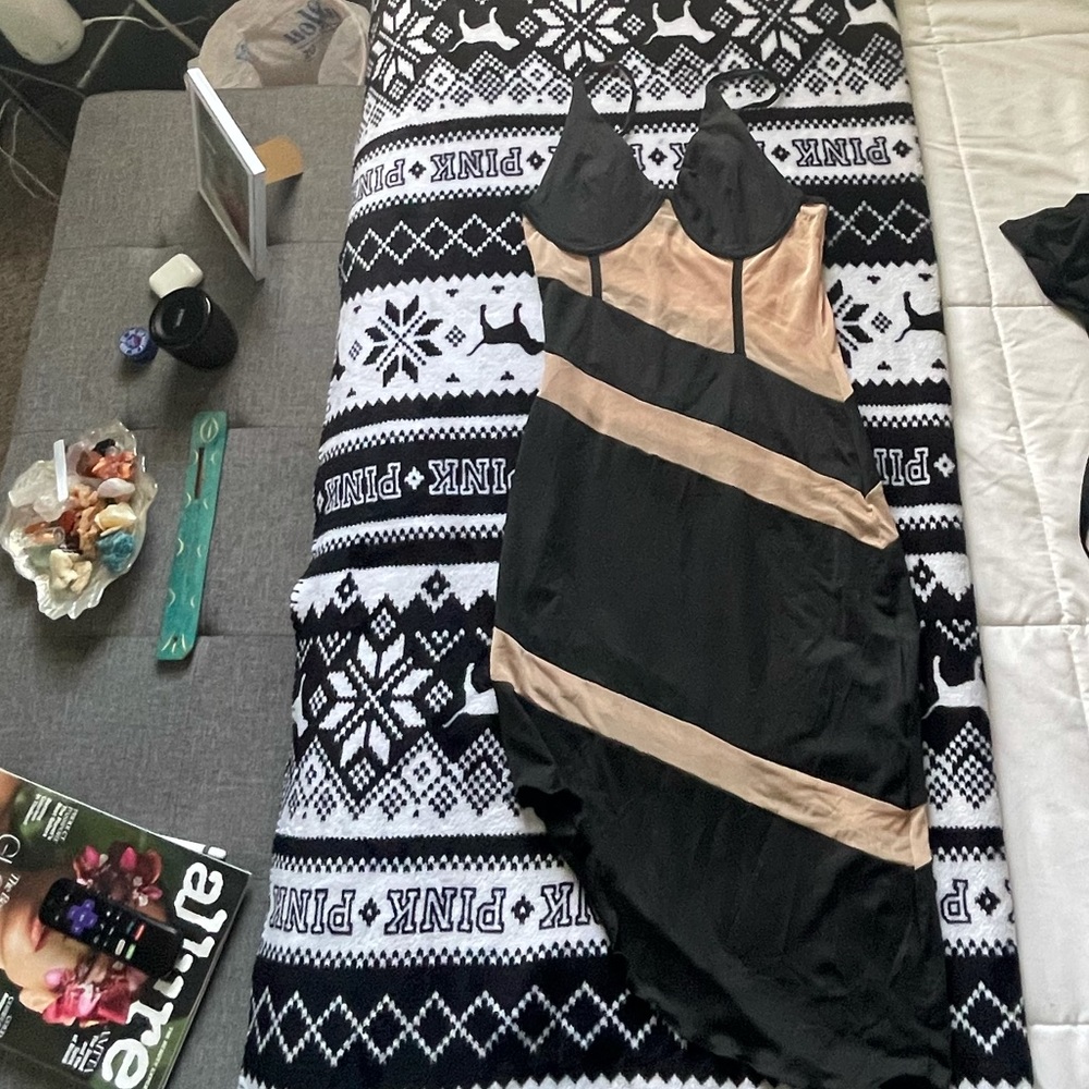 sheer and black dress